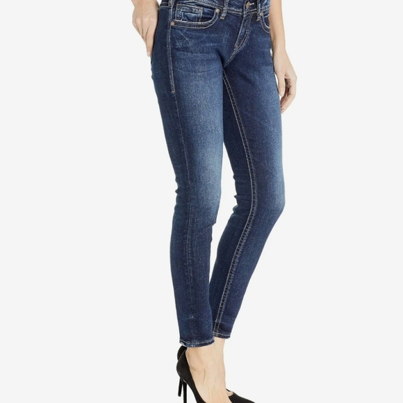 SILVER JEANS SUKI SKINNY DARK WASH WHISKERING SIZE 29 - Picture 3 of 10